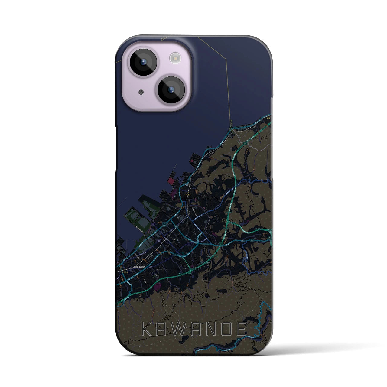 【川之江】地図柄iPhoneケース（バックカバータイプ・ブラック）iPhone 14 用