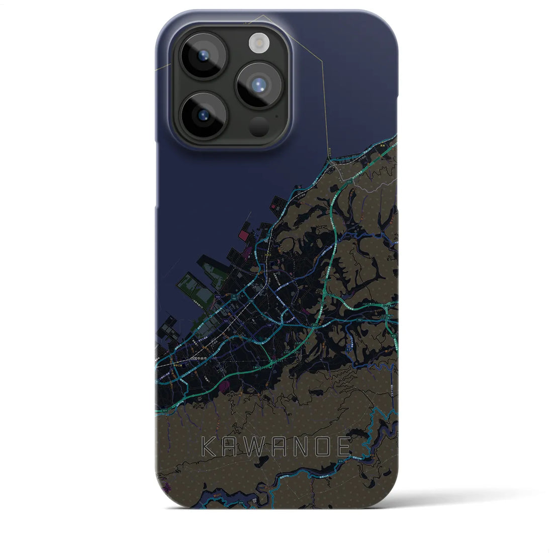 【川之江】地図柄iPhoneケース（バックカバータイプ・ブラック）iPhone 15 Pro Max 用