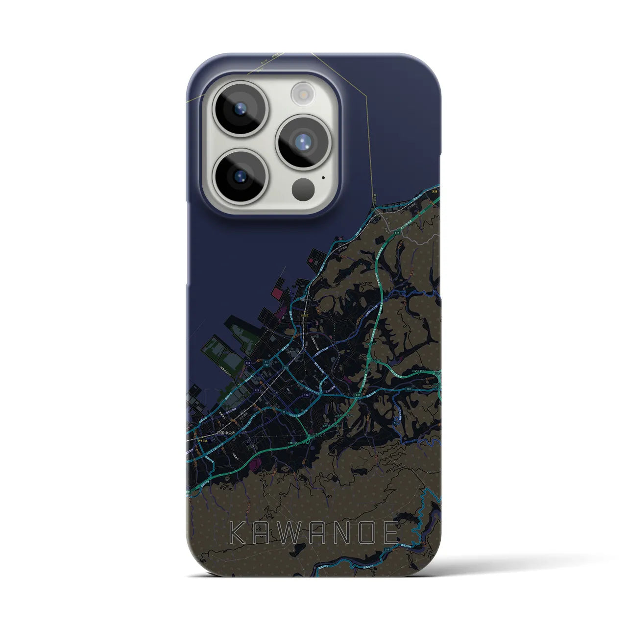 【川之江】地図柄iPhoneケース（バックカバータイプ・ブラック）iPhone 15 Pro 用