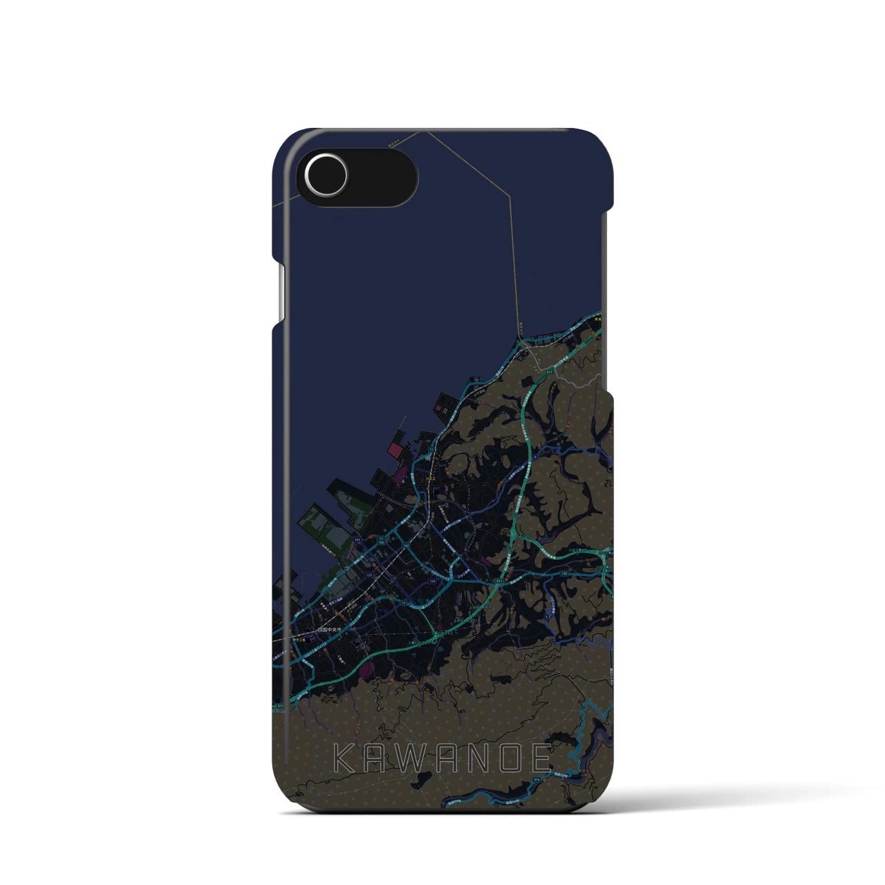 【川之江】地図柄iPhoneケース（バックカバータイプ・ブラック）iPhone SE（第3 / 第2世代） / 8 / 7 / 6s / 6 用