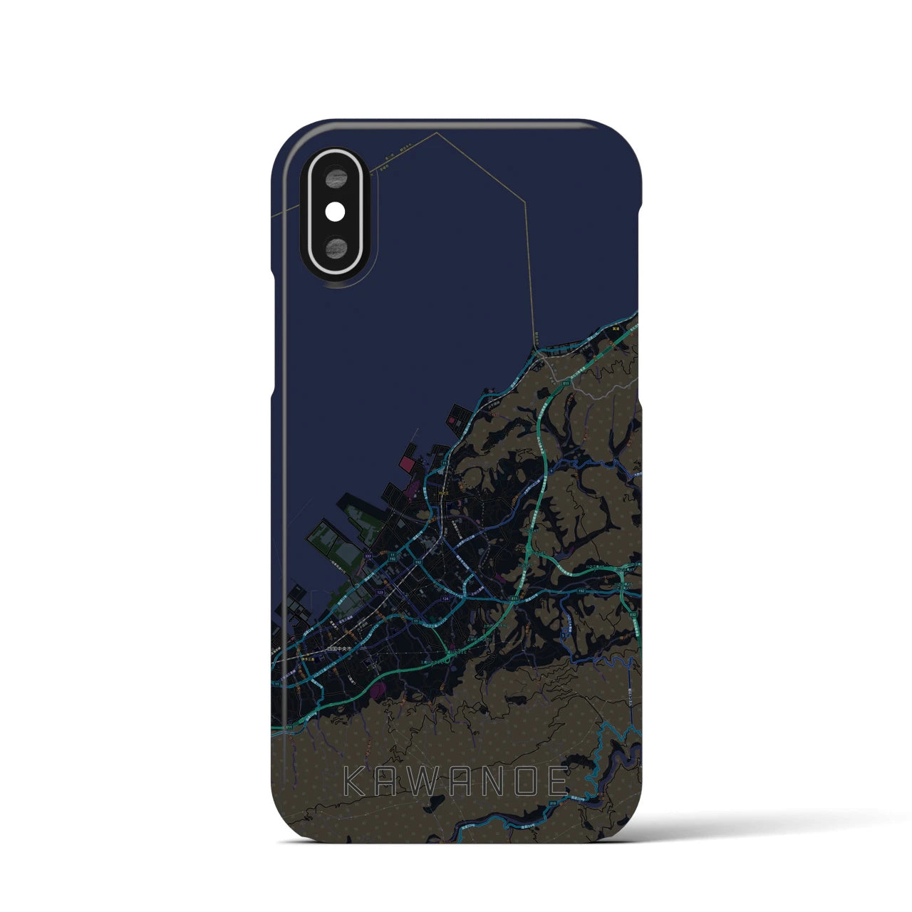 【川之江】地図柄iPhoneケース（バックカバータイプ・ブラック）iPhone XS / X 用