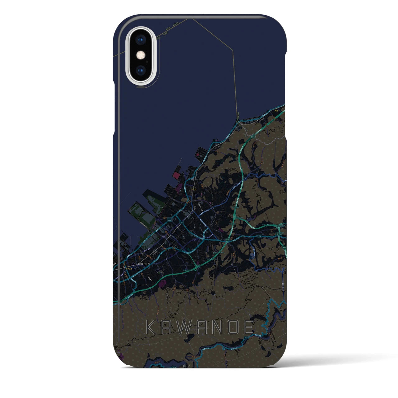 【川之江】地図柄iPhoneケース（バックカバータイプ・ブラック）iPhone XS Max 用