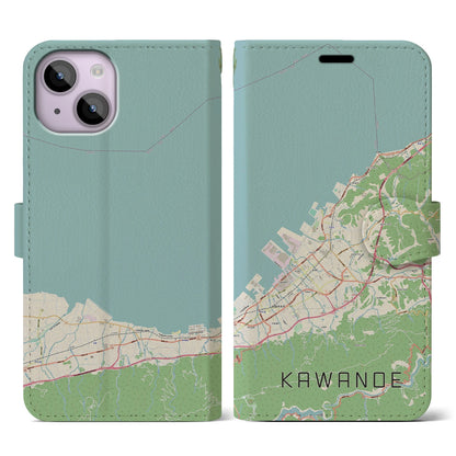 【川之江（愛媛県）】地図柄iPhoneケース（手帳タイプ）ナチュラル・iPhone 14 用