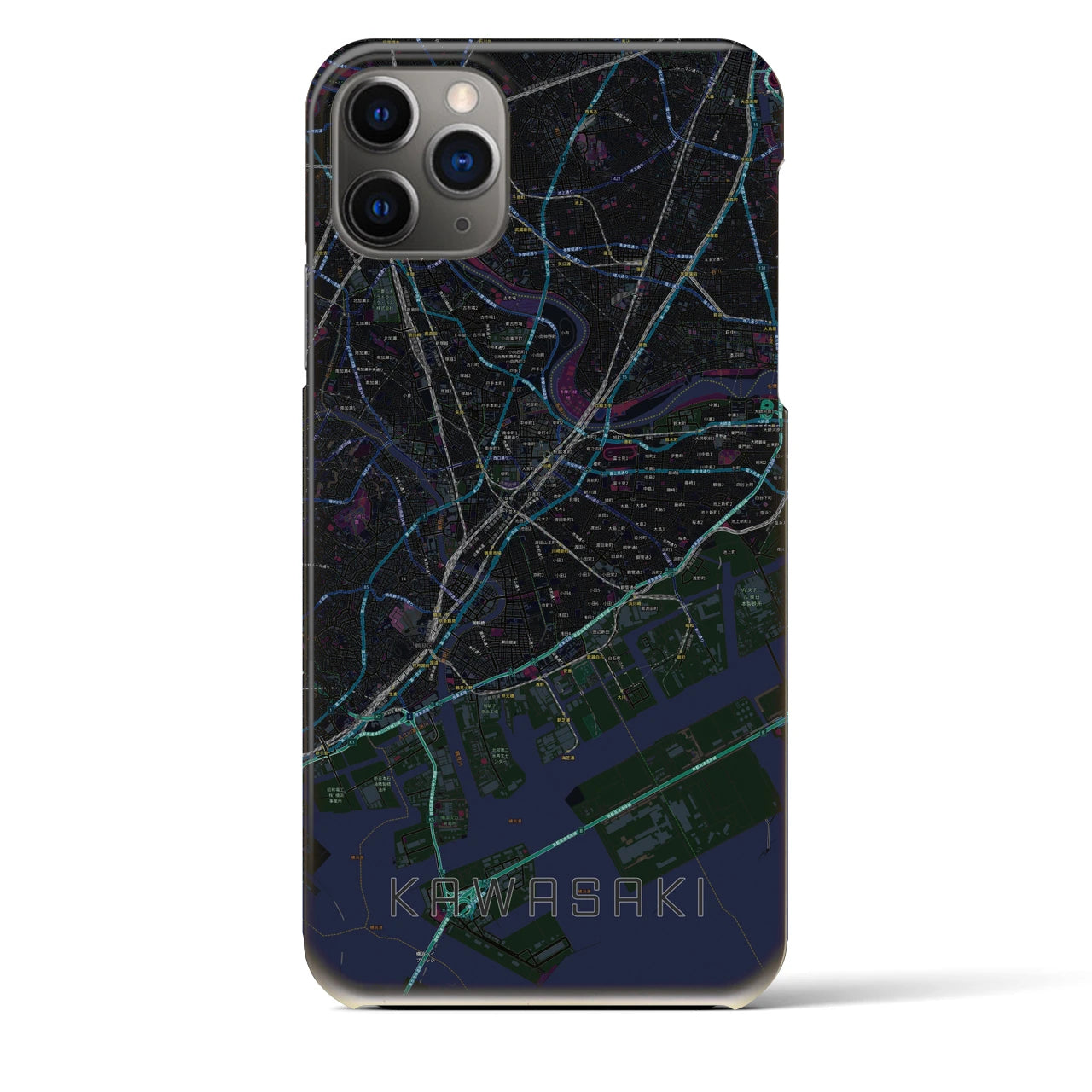 【川崎】地図柄iPhoneケース（バックカバータイプ・ブラック）iPhone 11 Pro Max 用