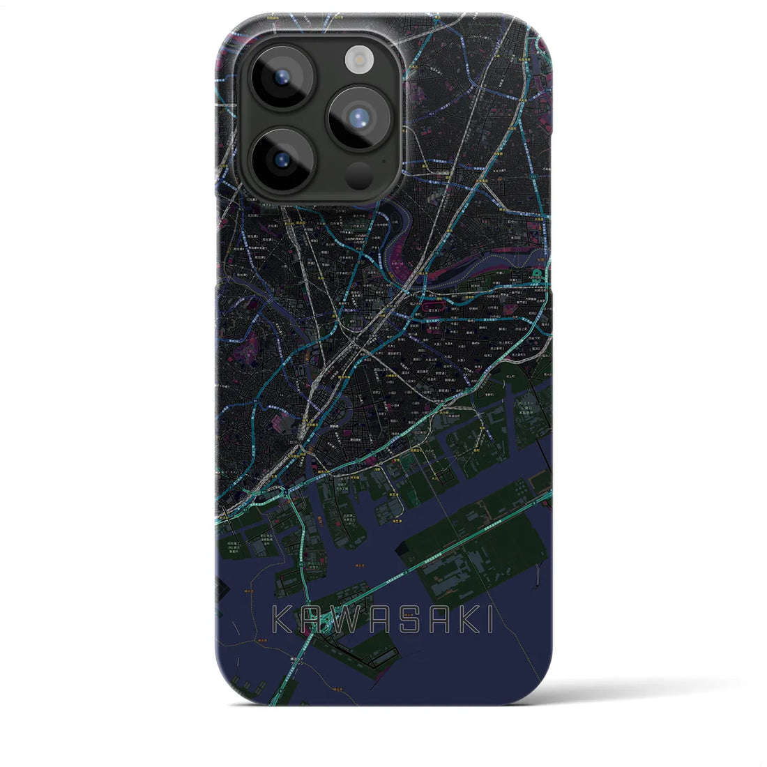 【川崎】地図柄iPhoneケース（バックカバータイプ・ブラック）iPhone 15 Pro Max 用