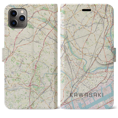 【川崎】地図柄iPhoneケース（手帳両面タイプ・ナチュラル）iPhone 11 Pro Max 用