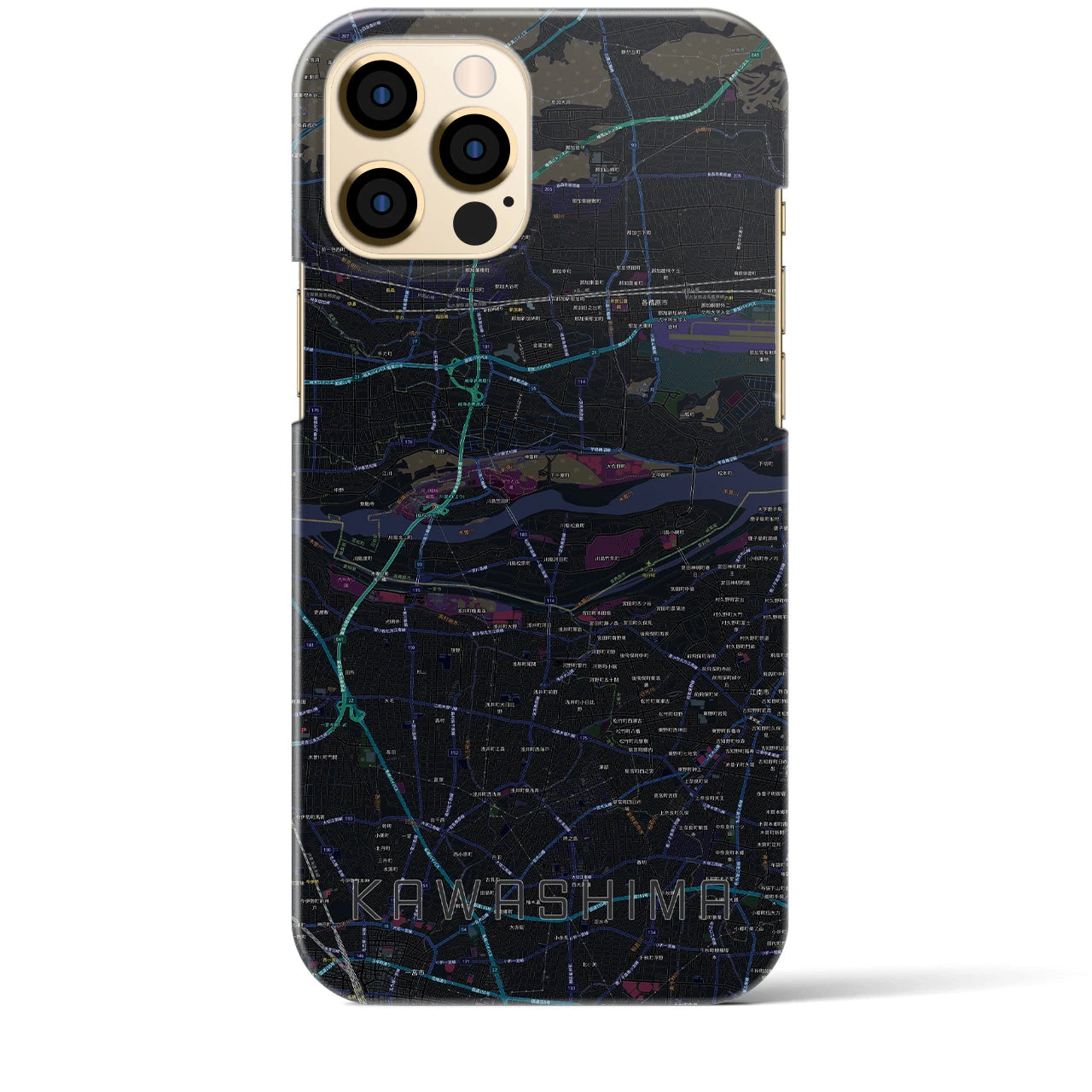 【川島】地図柄iPhoneケース（バックカバータイプ・ブラック）iPhone 12 Pro Max 用