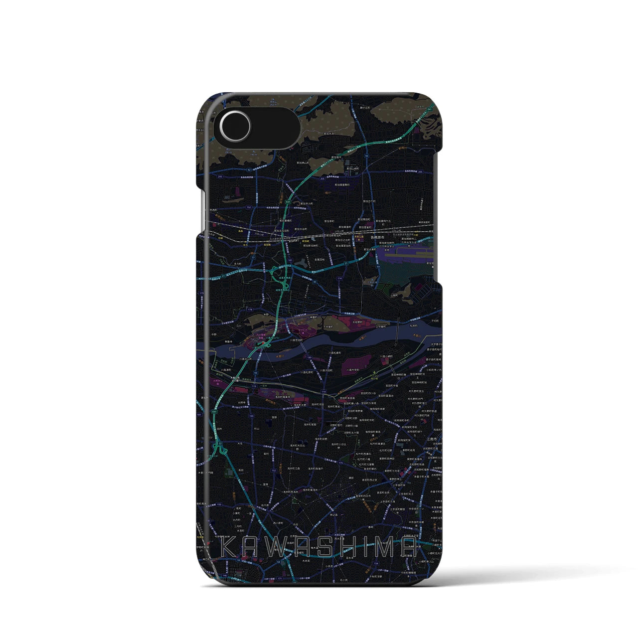 【川島】地図柄iPhoneケース（バックカバータイプ・ブラック）iPhone SE（第3 / 第2世代） / 8 / 7 / 6s / 6 用