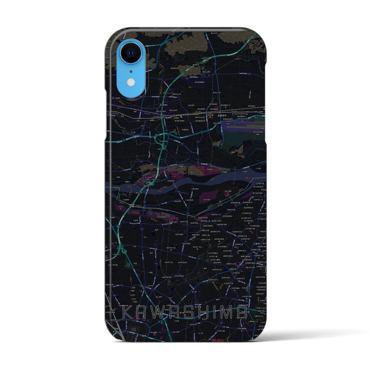 【川島】地図柄iPhoneケース（バックカバータイプ・ブラック）iPhone XR 用