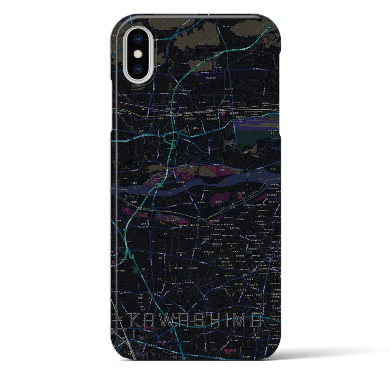 【川島】地図柄iPhoneケース（バックカバータイプ・ブラック）iPhone XS Max 用