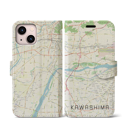 【川島（岐阜県）】地図柄iPhoneケース（手帳タイプ）ナチュラル・iPhone 13 mini 用