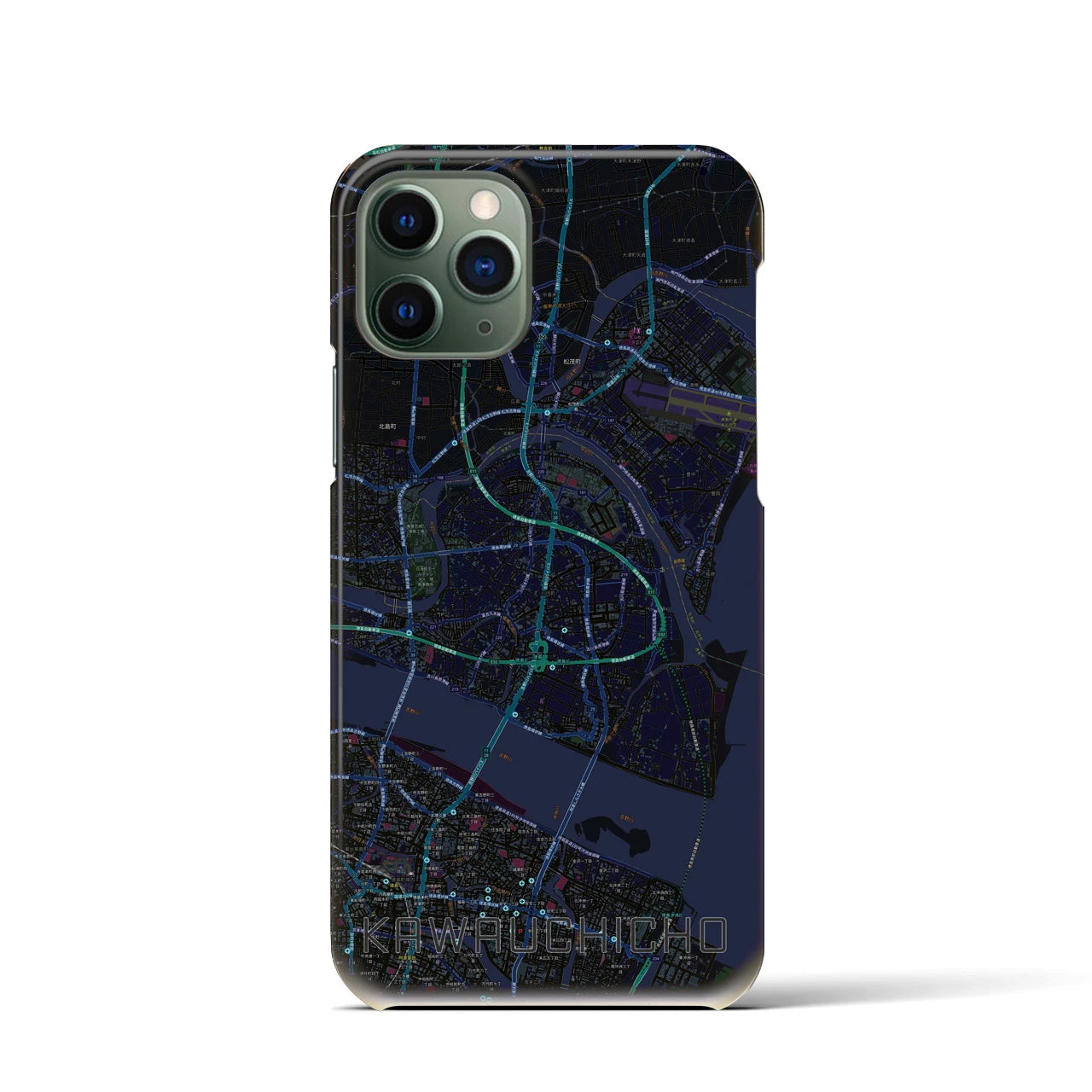 【川内町】地図柄iPhoneケース（バックカバータイプ・ブラック）iPhone 11 Pro 用