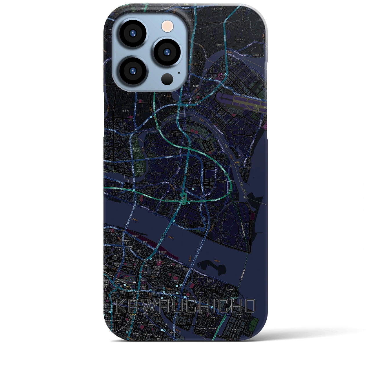 【川内町】地図柄iPhoneケース（バックカバータイプ・ブラック）iPhone 13 Pro Max 用