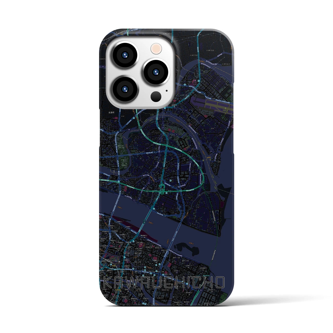 【川内町】地図柄iPhoneケース（バックカバータイプ・ブラック）iPhone 13 Pro 用