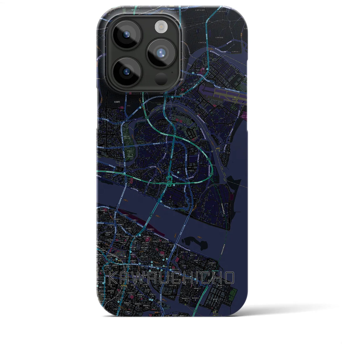 【川内町】地図柄iPhoneケース（バックカバータイプ・ブラック）iPhone 15 Pro Max 用