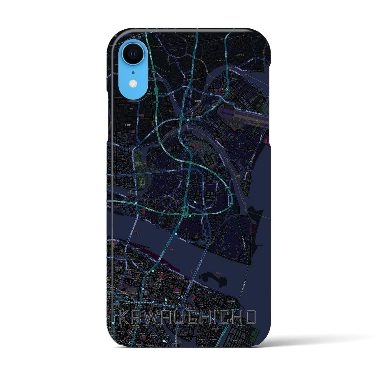【川内町】地図柄iPhoneケース（バックカバータイプ・ブラック）iPhone XR 用