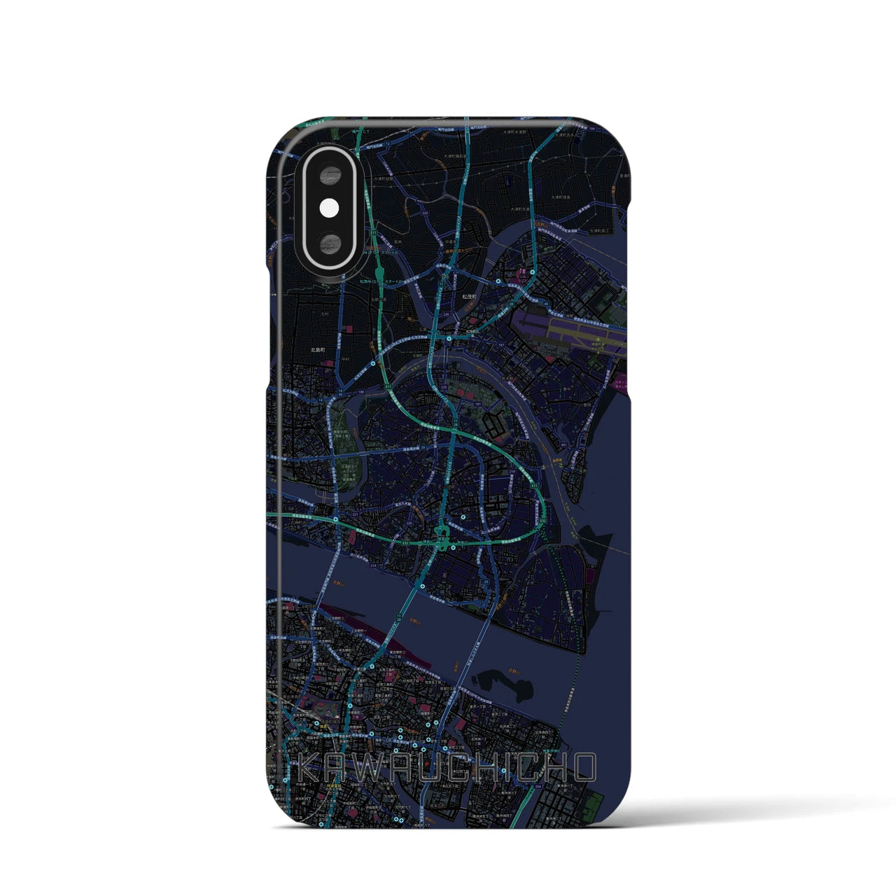 【川内町】地図柄iPhoneケース（バックカバータイプ・ブラック）iPhone XS / X 用