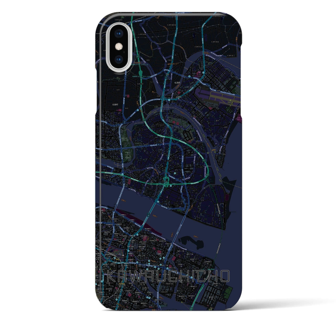 【川内町】地図柄iPhoneケース（バックカバータイプ・ブラック）iPhone XS Max 用