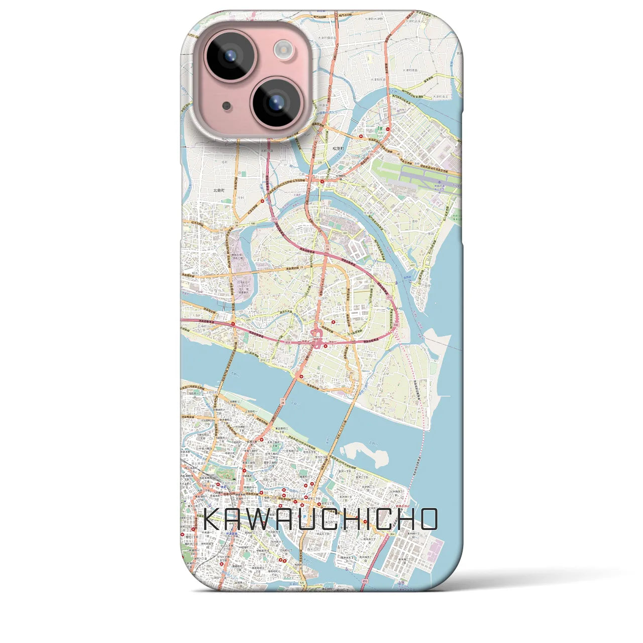 【川内町】地図柄iPhoneケース（バックカバータイプ・ナチュラル）iPhone 15 Plus 用