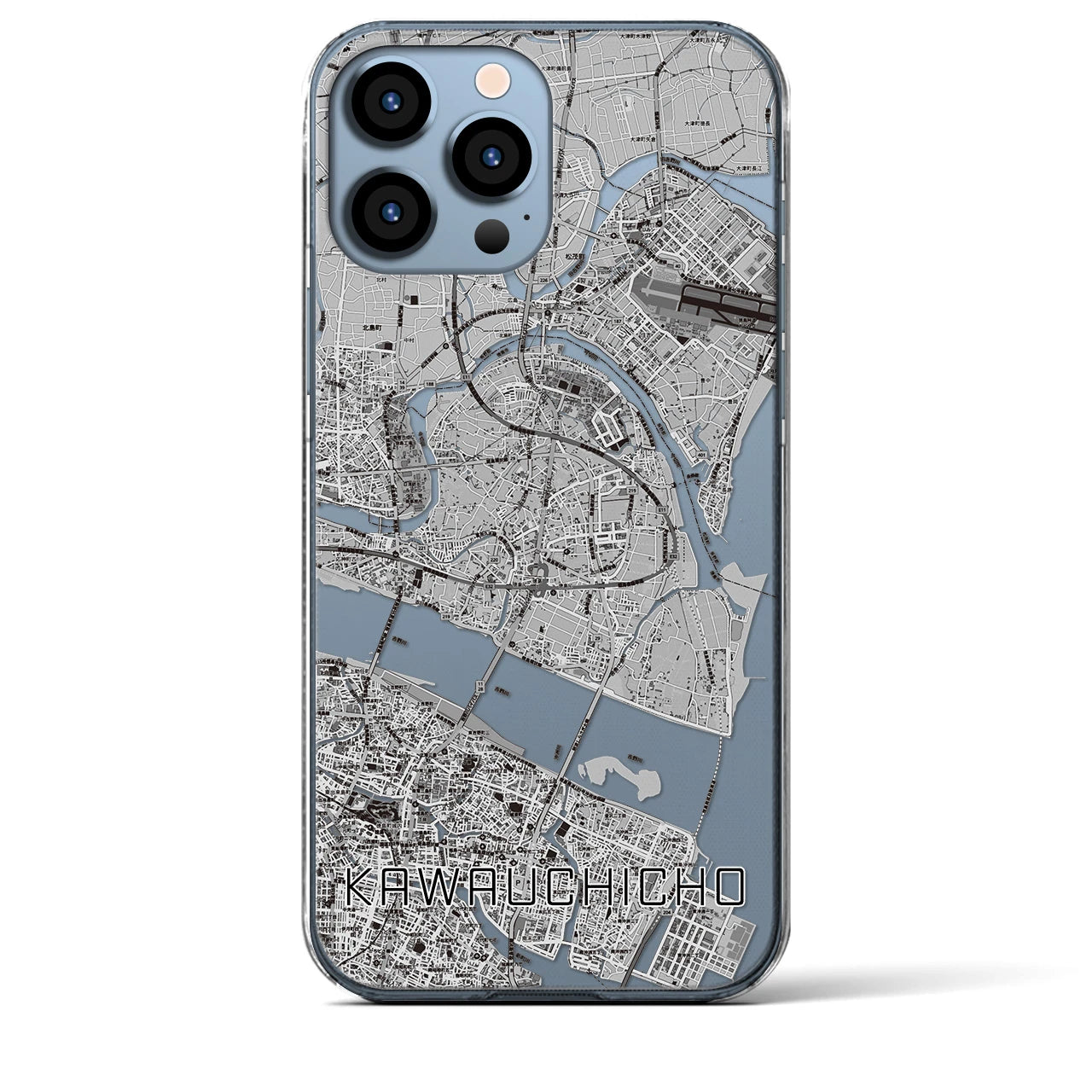 【川内町】地図柄iPhoneケース（クリアタイプ・モノトーン）iPhone 13 Pro Max 用