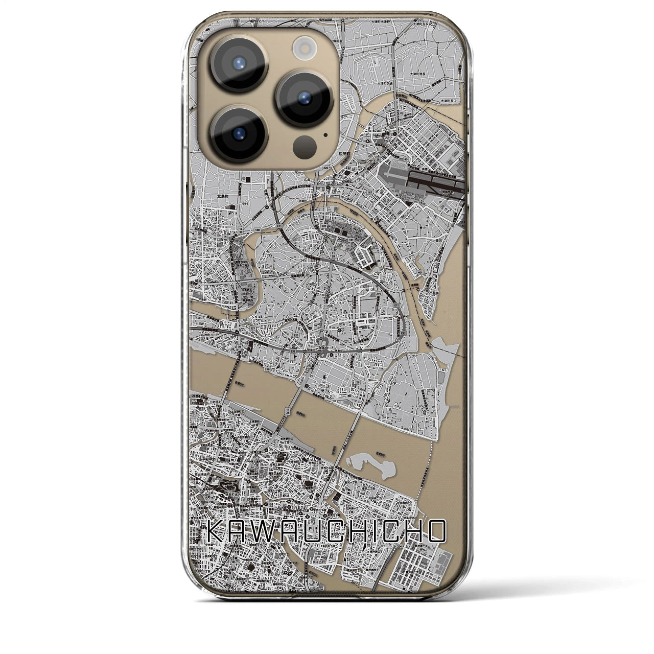 【川内町】地図柄iPhoneケース（クリアタイプ・モノトーン）iPhone 14 Pro Max 用
