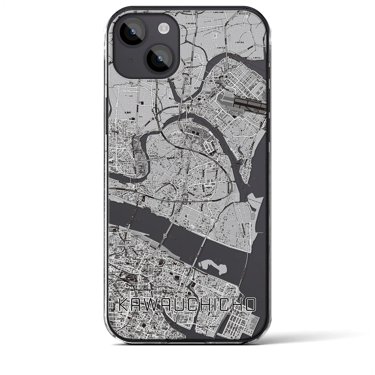 【川内町】地図柄iPhoneケース（クリアタイプ・モノトーン）iPhone 14 Plus 用