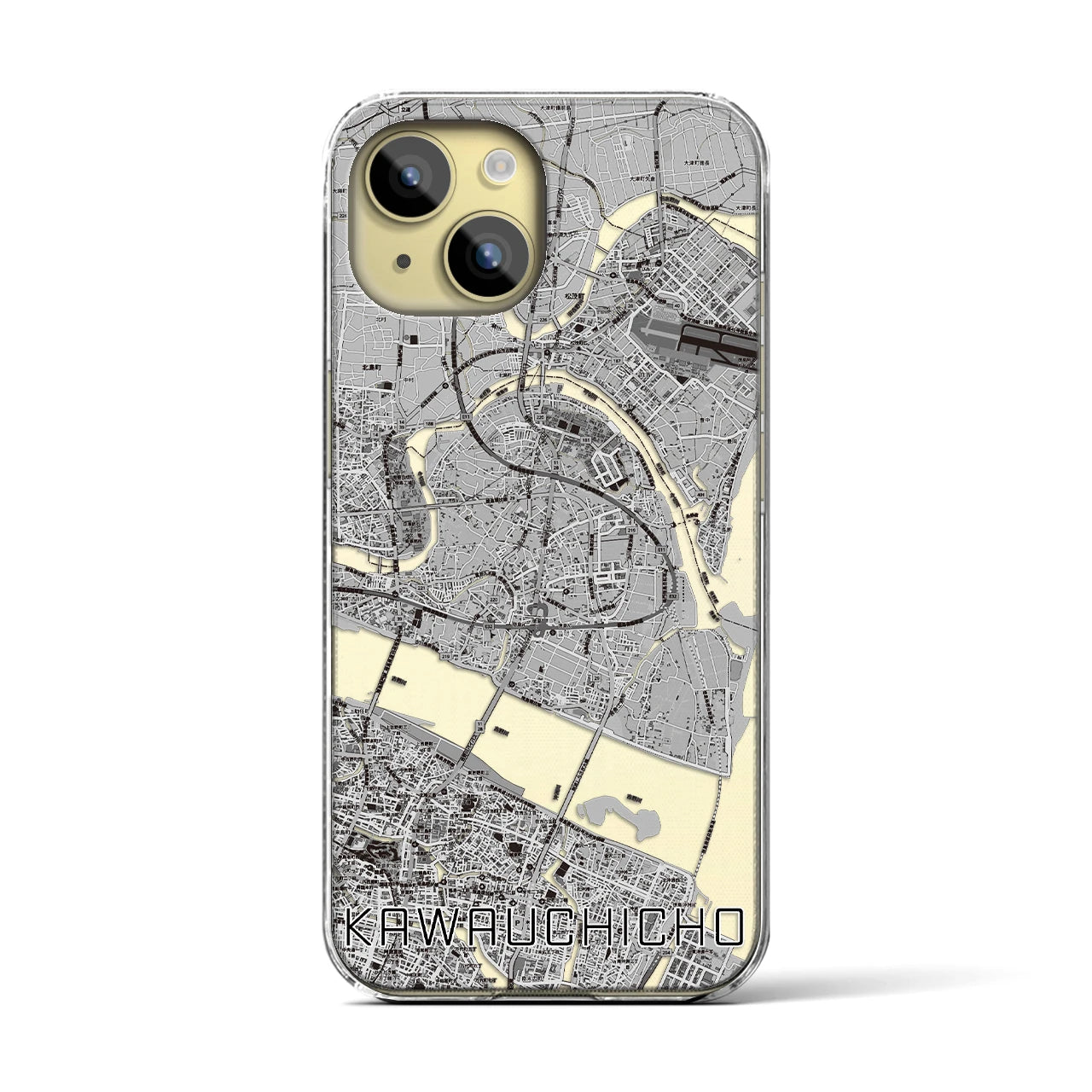 【川内町】地図柄iPhoneケース（クリアタイプ・モノトーン）iPhone 15 用