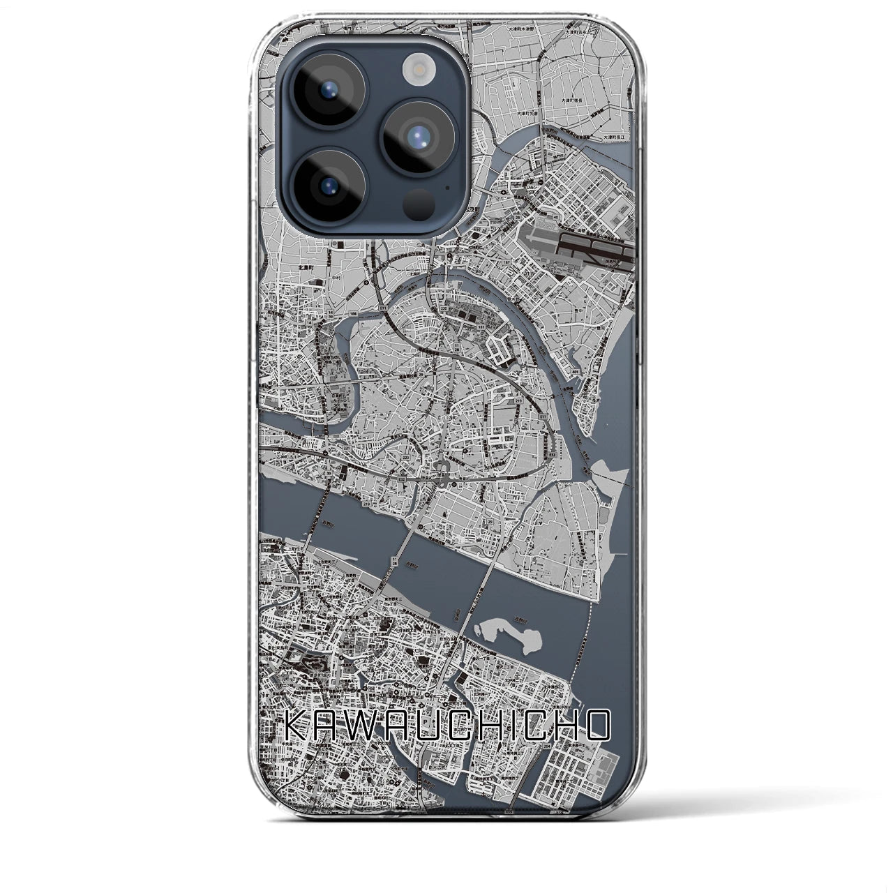 【川内町】地図柄iPhoneケース（クリアタイプ・モノトーン）iPhone 15 Pro Max 用