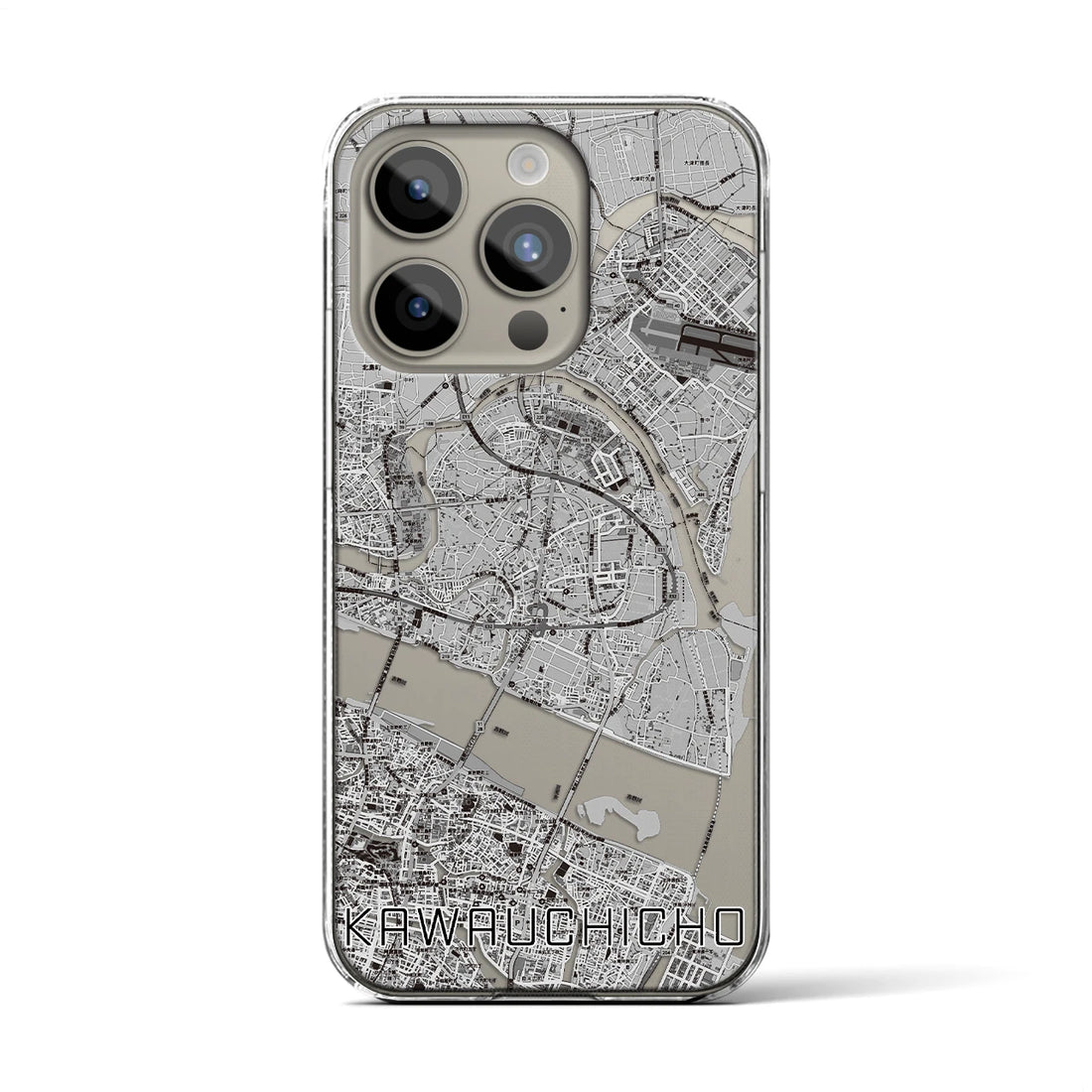 【川内町】地図柄iPhoneケース（クリアタイプ・モノトーン）iPhone 15 Pro 用