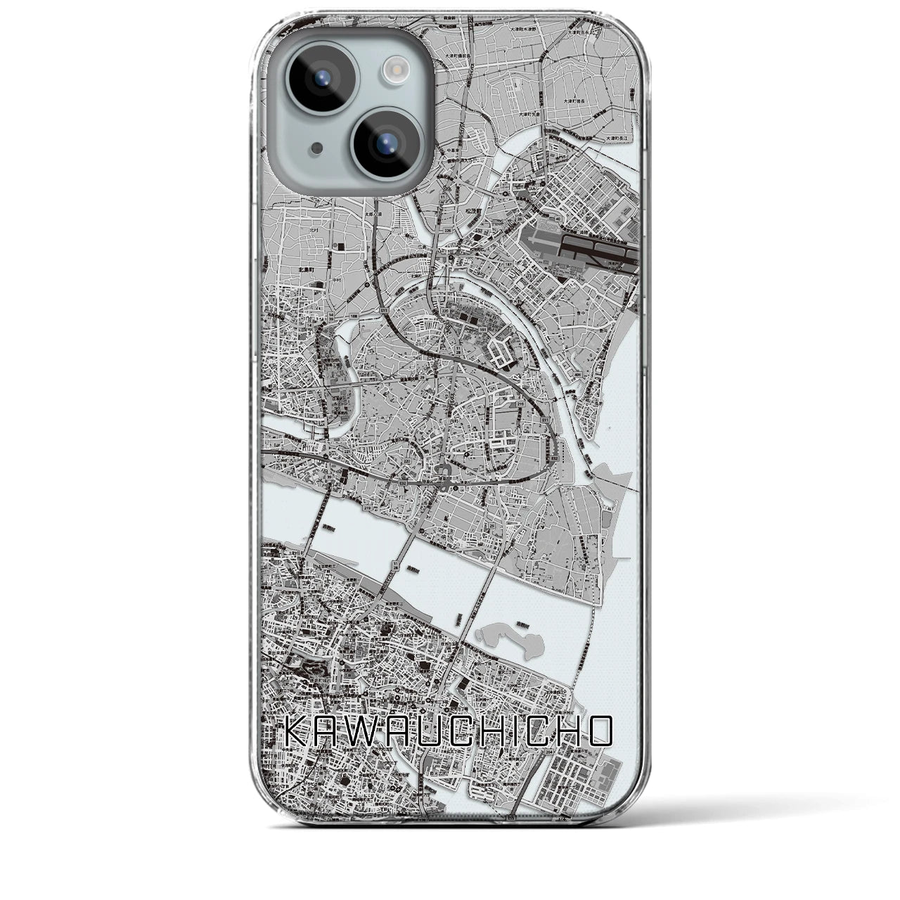 【川内町】地図柄iPhoneケース（クリアタイプ・モノトーン）iPhone 15 Plus 用
