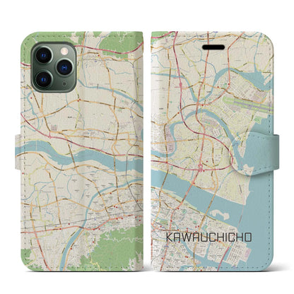 【川内町（徳島県）】地図柄iPhoneケース（手帳タイプ）ナチュラル・iPhone 11 Pro 用