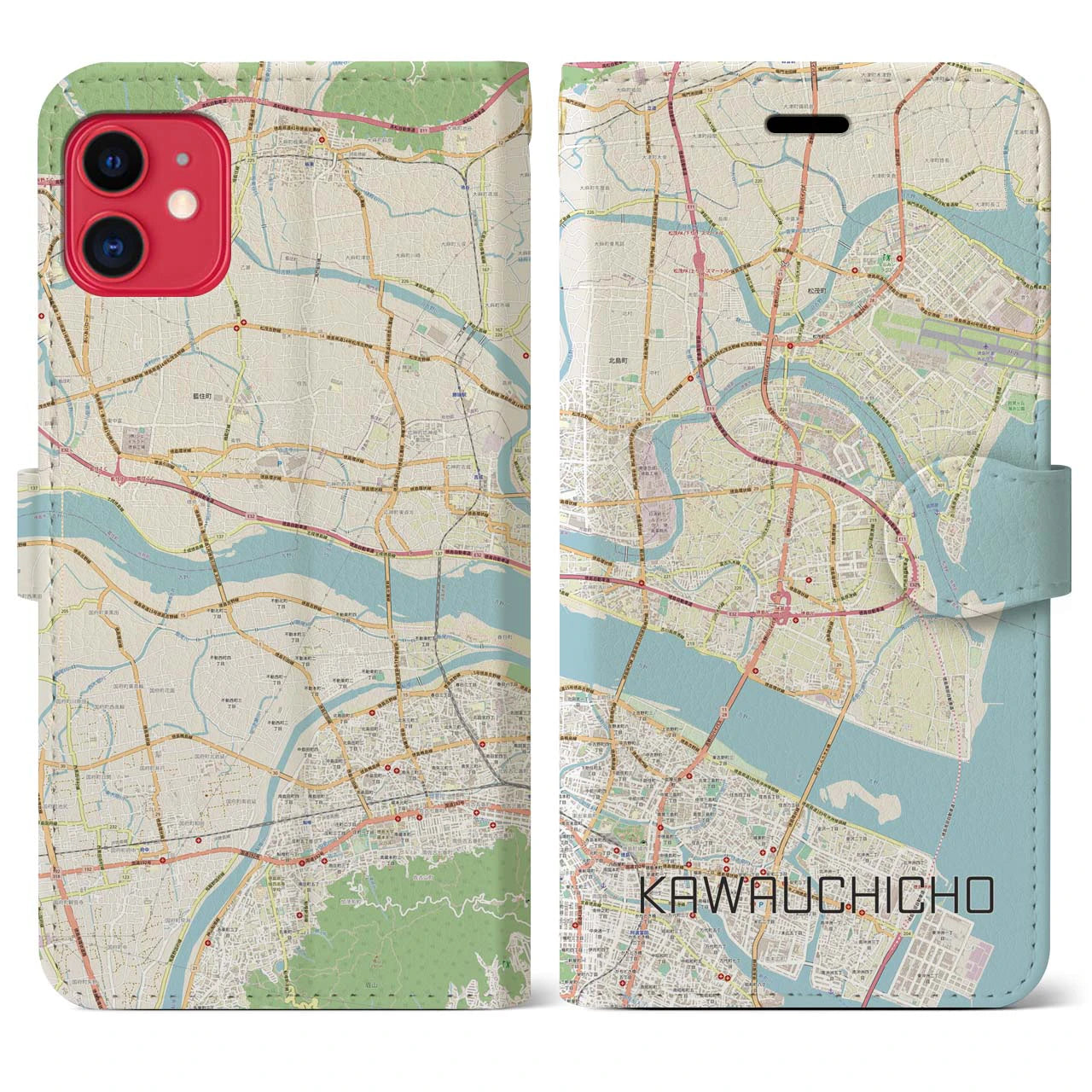 【川内町】地図柄iPhoneケース（手帳両面タイプ・ナチュラル）iPhone 11 用