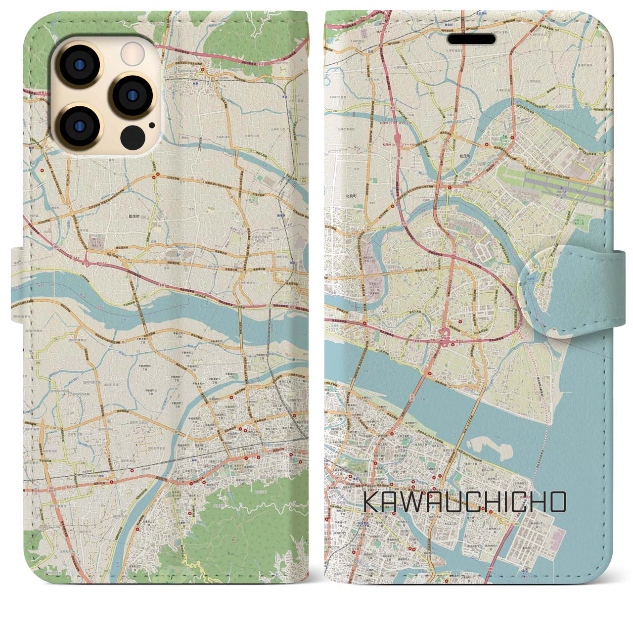 【川内町】地図柄iPhoneケース（手帳両面タイプ・ナチュラル）iPhone 12 Pro Max 用