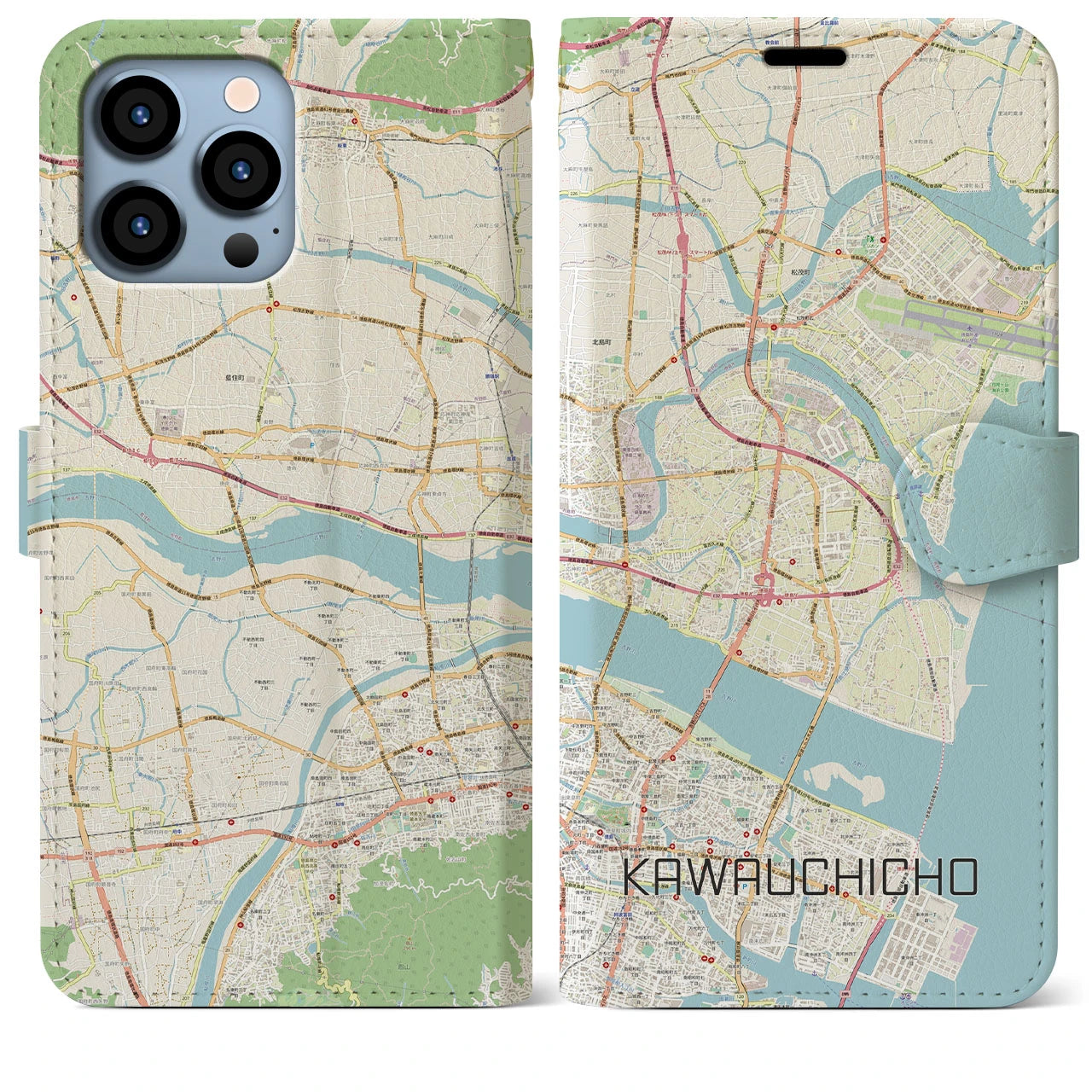 【川内町】地図柄iPhoneケース（手帳両面タイプ・ナチュラル）iPhone 13 Pro Max 用