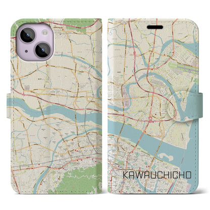 【川内町（徳島県）】地図柄iPhoneケース（手帳タイプ）ナチュラル・iPhone 14 用