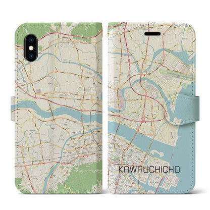 【川内町（徳島県）】地図柄iPhoneケース（手帳タイプ）ナチュラル・iPhone XS / X 用