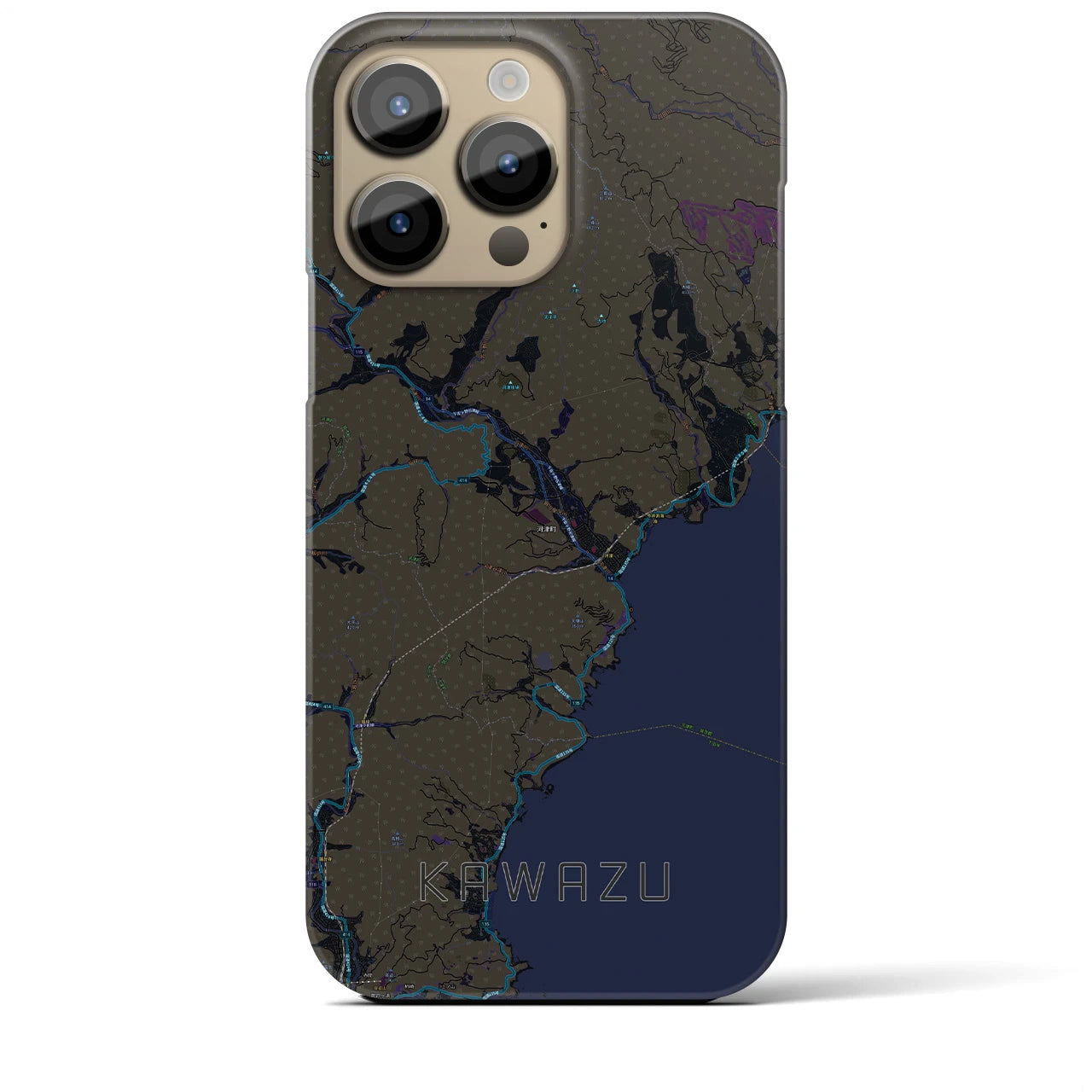 【河津】地図柄iPhoneケース（バックカバータイプ・ブラック）iPhone 14 Pro Max 用