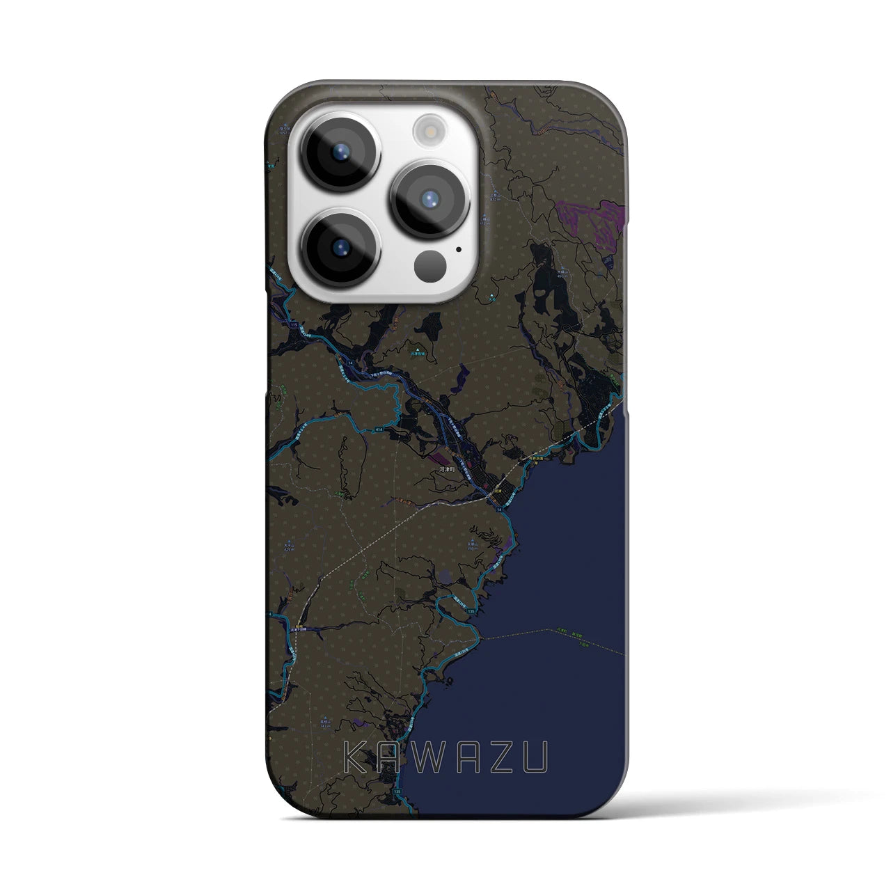 【河津】地図柄iPhoneケース（バックカバータイプ・ブラック）iPhone 14 Pro 用