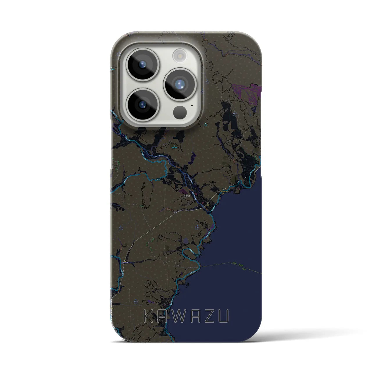 【河津】地図柄iPhoneケース（バックカバータイプ・ブラック）iPhone 15 Pro 用