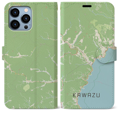 【河津（静岡県）】地図柄iPhoneケース（手帳タイプ）ナチュラル・iPhone 13 Pro Max 用