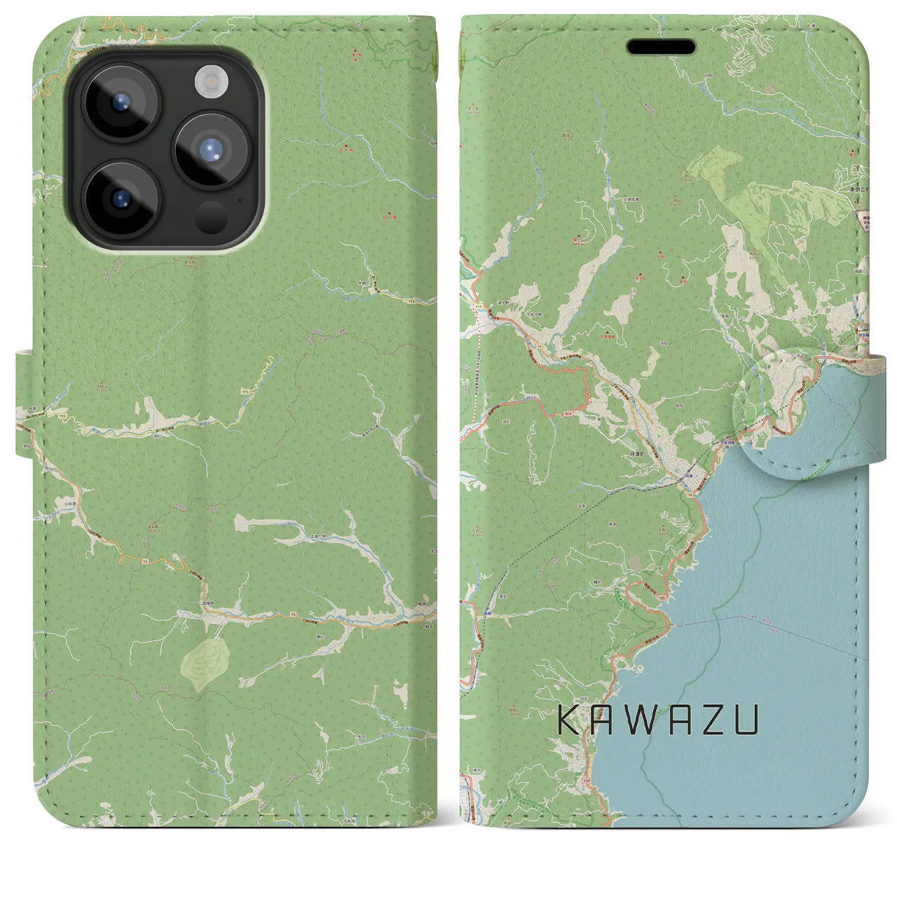 【河津】地図柄iPhoneケース（手帳両面タイプ・ナチュラル）iPhone 15 Pro Max 用