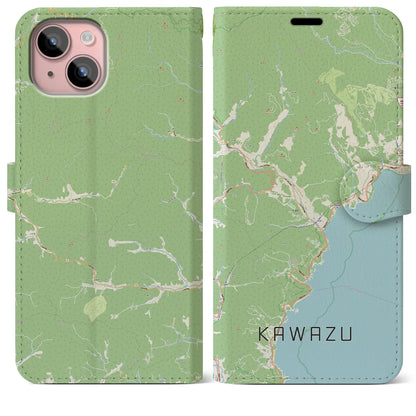【河津（静岡県）】地図柄iPhoneケース（手帳タイプ）ナチュラル・iPhone 15 Plus 用