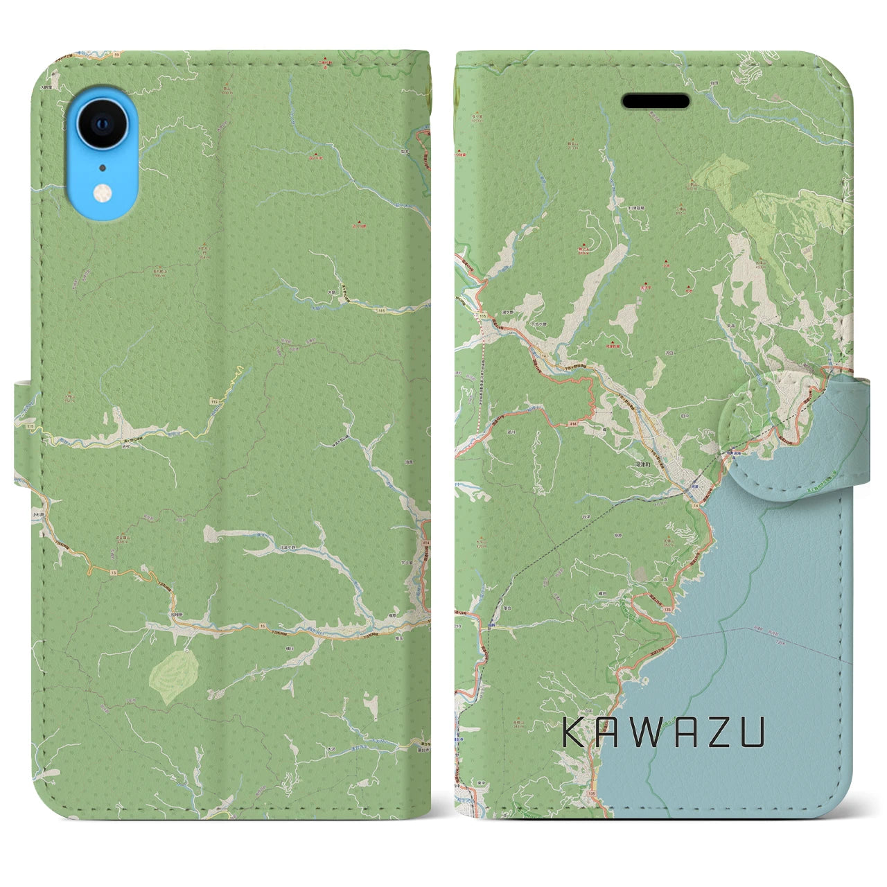 【河津】地図柄iPhoneケース（手帳両面タイプ・ナチュラル）iPhone XR 用