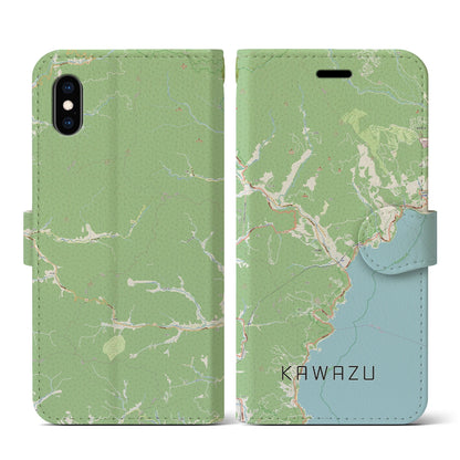 【河津（静岡県）】地図柄iPhoneケース（手帳タイプ）ナチュラル・iPhone XS / X 用