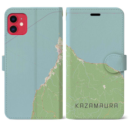 【風間浦（青森県）】地図柄iPhoneケース（手帳タイプ）ナチュラル・iPhone 11 用