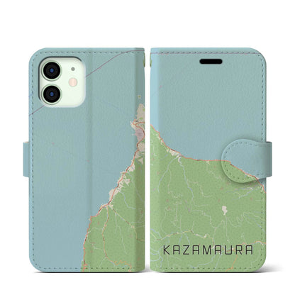 【風間浦（青森県）】地図柄iPhoneケース（手帳タイプ）ナチュラル・iPhone 12 mini 用