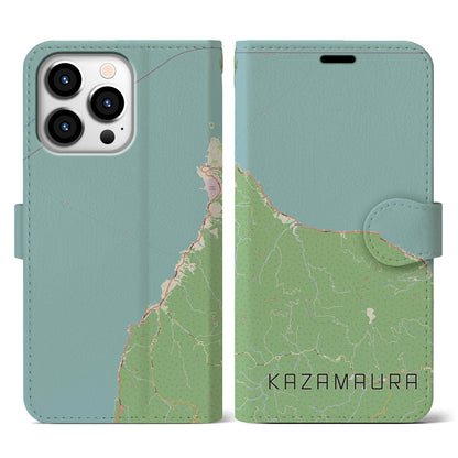 【風間浦（青森県）】地図柄iPhoneケース（手帳タイプ）ナチュラル・iPhone 13 Pro 用