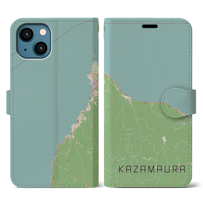 【風間浦（青森県）】地図柄iPhoneケース（手帳タイプ）ナチュラル・iPhone 13 用