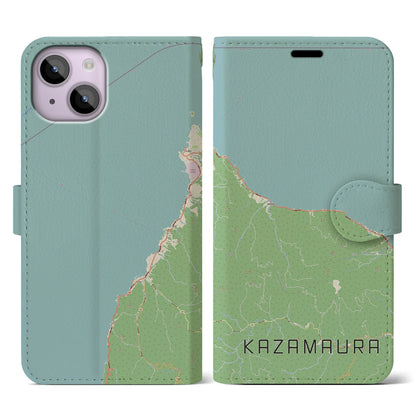 【風間浦（青森県）】地図柄iPhoneケース（手帳タイプ）ナチュラル・iPhone 14 用