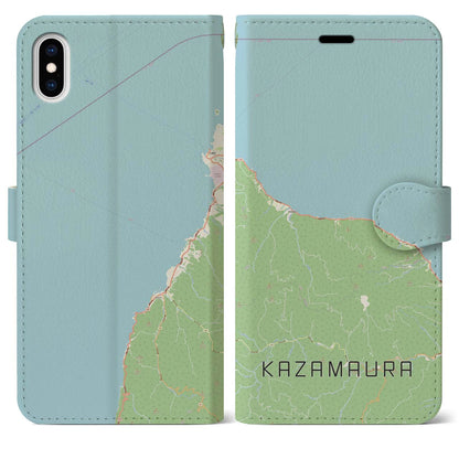 【風間浦（青森県）】地図柄iPhoneケース（手帳タイプ）ナチュラル・iPhone XS Max 用